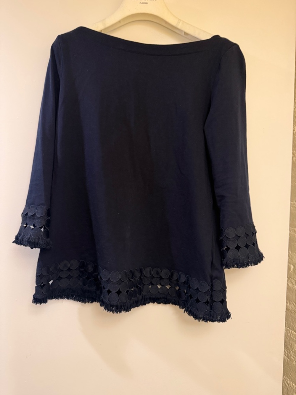 Women's Black Top with Circular Cutout Trim